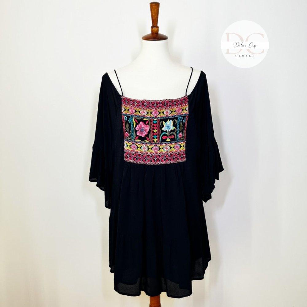 Bohemian Embroidery Floral Tent Style Dress Size S